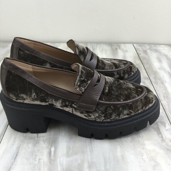 Stuart Weitzman Crushed Velvet Olive Loafers 8.5 - Picture 7 of 10